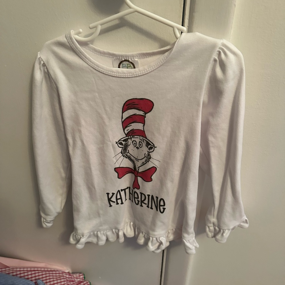 Dr. Seuss White and Red Cat in the Hat Kids Long Sleeve Tee